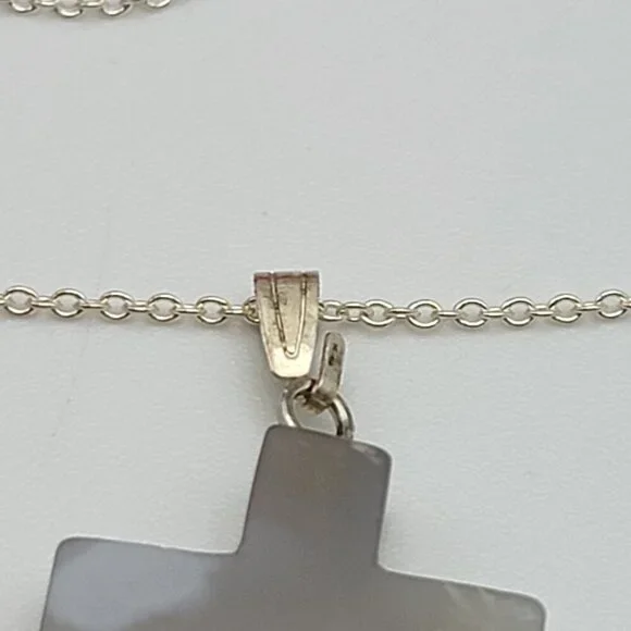 Vtg. 925 Sterling Silver Quartz Cross Pendant Necklace 18" Spring Ring Religious - Picture 3 of 8